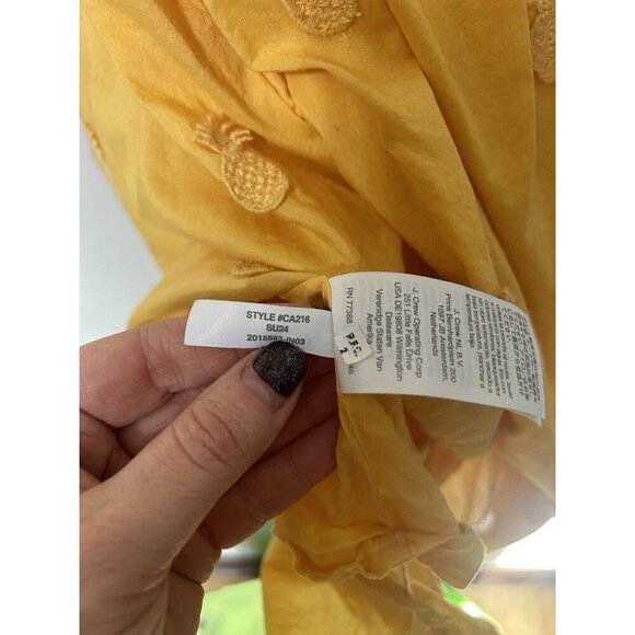 J Crew Mini Dress Womens 10 Yellow Pineapple Cotton Lightweight Breezy Tropical - Picture 7 of 8
